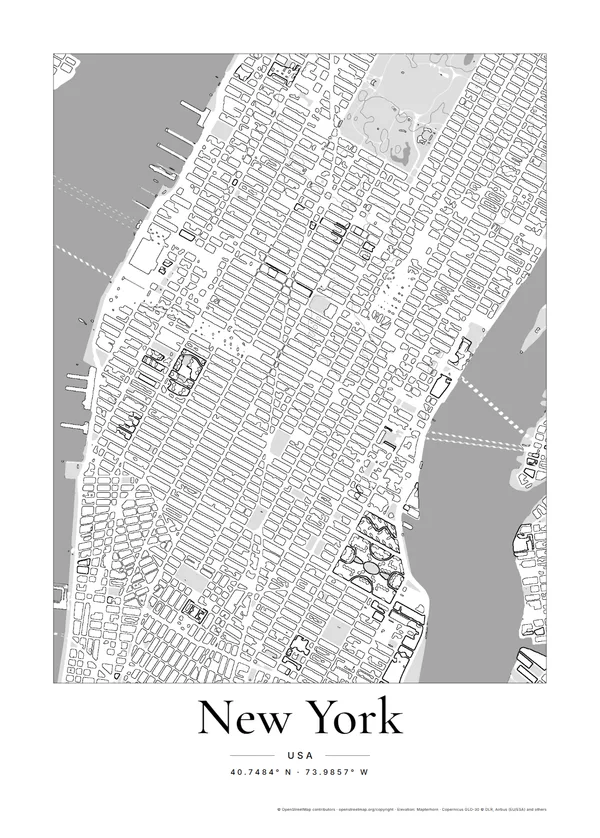 Stadtplan-Poster von New York im Stil Ink als technische Zeichnung