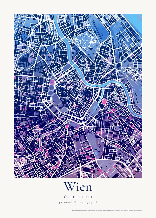 Stadtplan-Poster von Wien im Stil Aurora